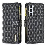 For Samsung Galaxy S25 5G Diamond Lattice Zipper Wallet Leather Flip Phone Case(Black)