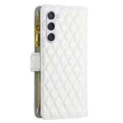 For Samsung Galaxy S25+ 5G Diamond Lattice Zipper Wallet Leather Flip Phone Case(White)