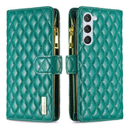 For Samsung Galaxy S25+ 5G Diamond Lattice Zipper Wallet Leather Flip Phone Case(Green)