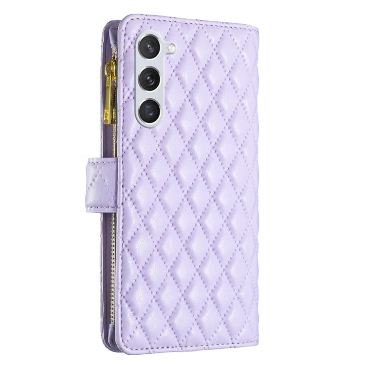 For Samsung Galaxy S25+ 5G Diamond Lattice Zipper Wallet Leather Flip Phone Case(Purple)
