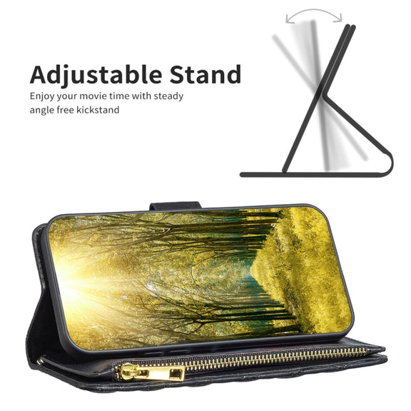 For Samsung Galaxy S25+ 5G Diamond Lattice Zipper Wallet Leather Flip Phone Case(Black)