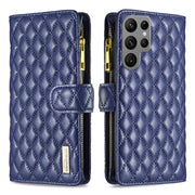 For Samsung Galaxy S25 Ultra 5G Diamond Lattice Zipper Wallet Leather Flip Phone Case(Blue)