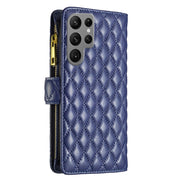 For Samsung Galaxy S25 Ultra 5G Diamond Lattice Zipper Wallet Leather Flip Phone Case(Blue)
