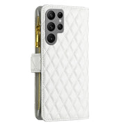 For Samsung Galaxy S25 Ultra 5G Diamond Lattice Zipper Wallet Leather Flip Phone Case(White)