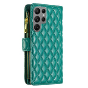 For Samsung Galaxy S25 Ultra 5G Diamond Lattice Zipper Wallet Leather Flip Phone Case(Green)