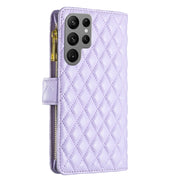 For Samsung Galaxy S25 Ultra 5G Diamond Lattice Zipper Wallet Leather Flip Phone Case(Purple)