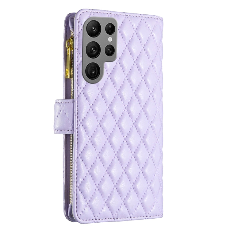 For Samsung Galaxy S25 Ultra 5G Diamond Lattice Zipper Wallet Leather Flip Phone Case(Purple)