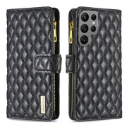 For Samsung Galaxy S25 Ultra 5G Diamond Lattice Zipper Wallet Leather Flip Phone Case(Black)