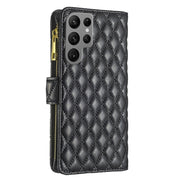 For Samsung Galaxy S25 Ultra 5G Diamond Lattice Zipper Wallet Leather Flip Phone Case(Black)