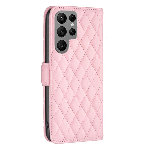 For Samsung Galaxy S25 Ultra 5G Diamond Lattice Wallet Flip Leather Phone Case(Pink)