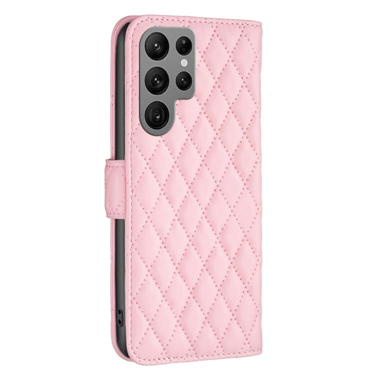 For Samsung Galaxy S25 Ultra 5G Diamond Lattice Wallet Flip Leather Phone Case(Pink)