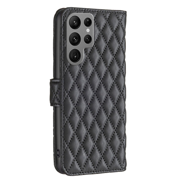For Samsung Galaxy S25 Ultra 5G Diamond Lattice Wallet Flip Leather Phone Case(Black)