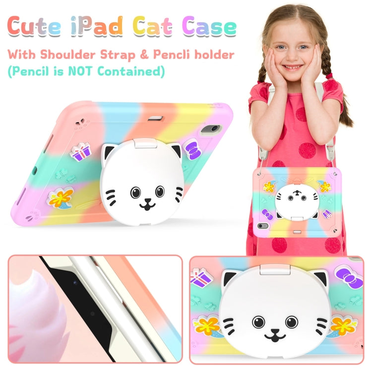 For iPad Air 11 2025 / 2024 Cat Holder Silicone Hybrid PC Tablet Case with Strap(Colorful Rose Gold) - iPad Air 11 2025 / 2024 Cases by PMC TechLife | Online Shopping South Africa | PMC TechLife | Buy Now Pay Later Mobicred