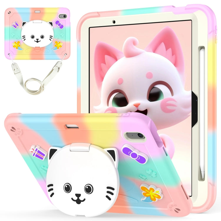 For iPad Air 11 2025 / 2024 Cat Holder Silicone Hybrid PC Tablet Case with Strap(Colorful Rose Gold) - iPad Air 11 2025 / 2024 Cases by PMC TechLife | Online Shopping South Africa | PMC TechLife | Buy Now Pay Later Mobicred