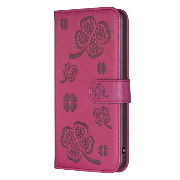 For Samsung Galaxy S25 Ultra 5G Four-leaf Embossed Leather Phone Case(Rose Red)