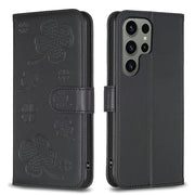 For Samsung Galaxy S25 Ultra 5G Four-leaf Embossed Leather Phone Case(Black)