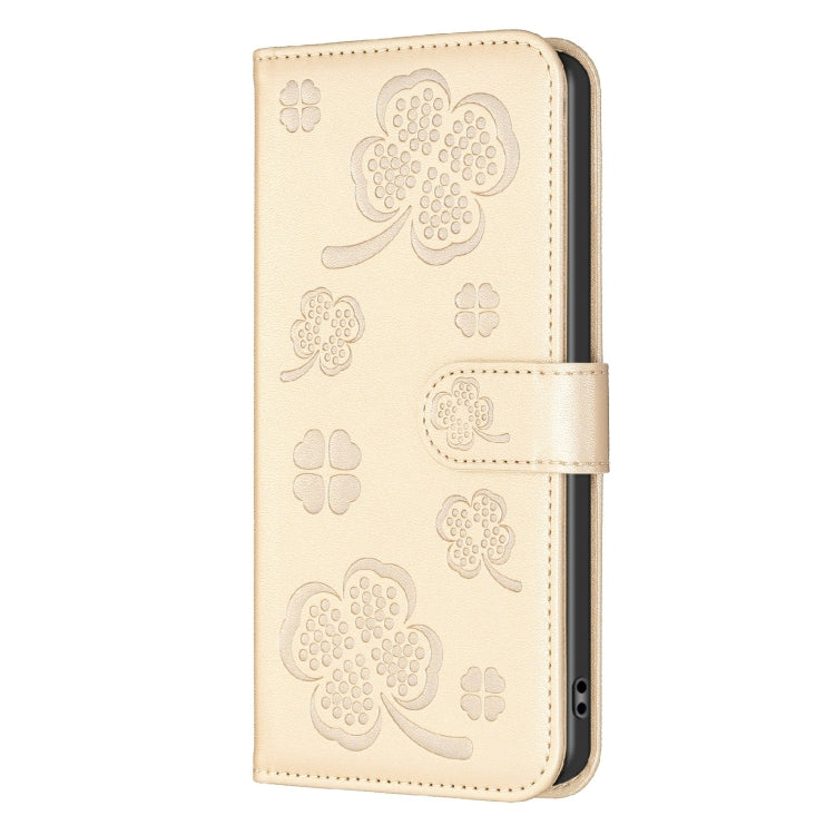 For Samsung Galaxy S25 Ultra 5G Four-leaf Embossed Leather Phone Case(Gold) - Galaxy S25 Ultra 5G Cases by PMC Jewellery | Online Shopping South Africa | PMC Jewellery | Buy Now Pay Later Mobicred