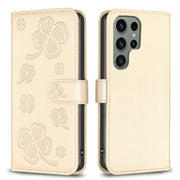 For Samsung Galaxy S25 Ultra 5G Four-leaf Embossed Leather Phone Case(Gold)