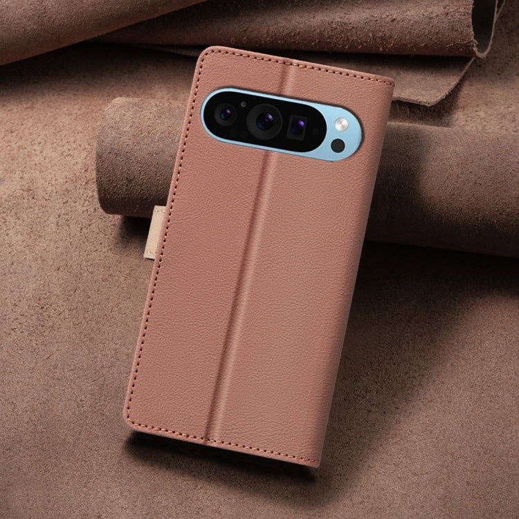 For Google Pixel 9 Color Matching RFID Anti-theft Leather Phone Case(Brown) - Google Cases by PMC TechLife | Online Shopping South Africa | PMC TechLife | Buy Now Pay Later Mobicred