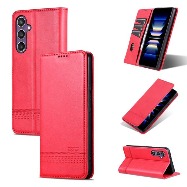 For Samsung Galaxy S24 FE 5G AZNS Magnetic Calf Texture Flip Leather Phone Case(Red)