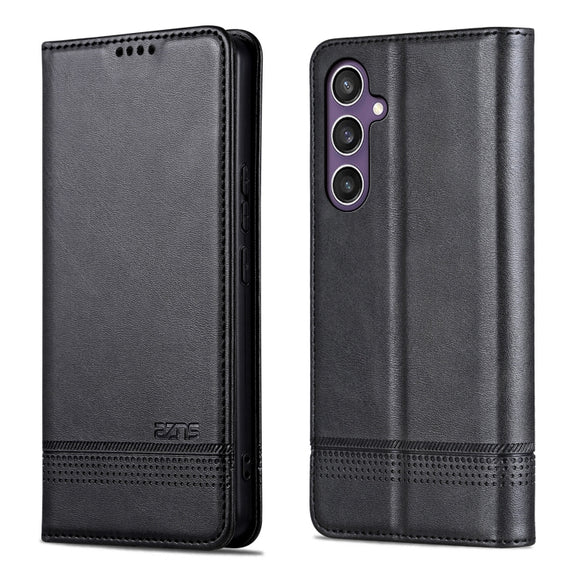 For Samsung Galaxy S24 FE 5G AZNS Magnetic Calf Texture Flip Leather Phone Case(Black)