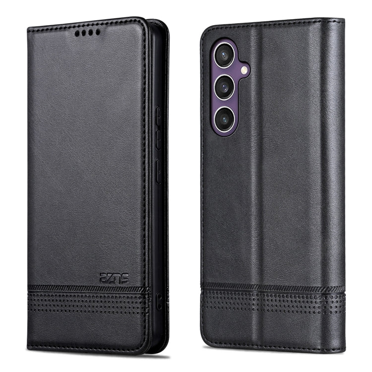 For Samsung Galaxy S24 FE 5G AZNS Magnetic Calf Texture Flip Leather Phone Case(Black)