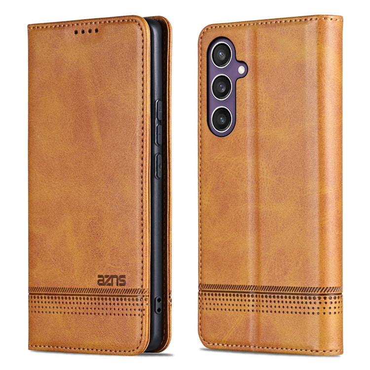 For Samsung Galaxy S24 FE 5G AZNS Magnetic Calf Texture Flip Leather Phone Case(Light Brown)