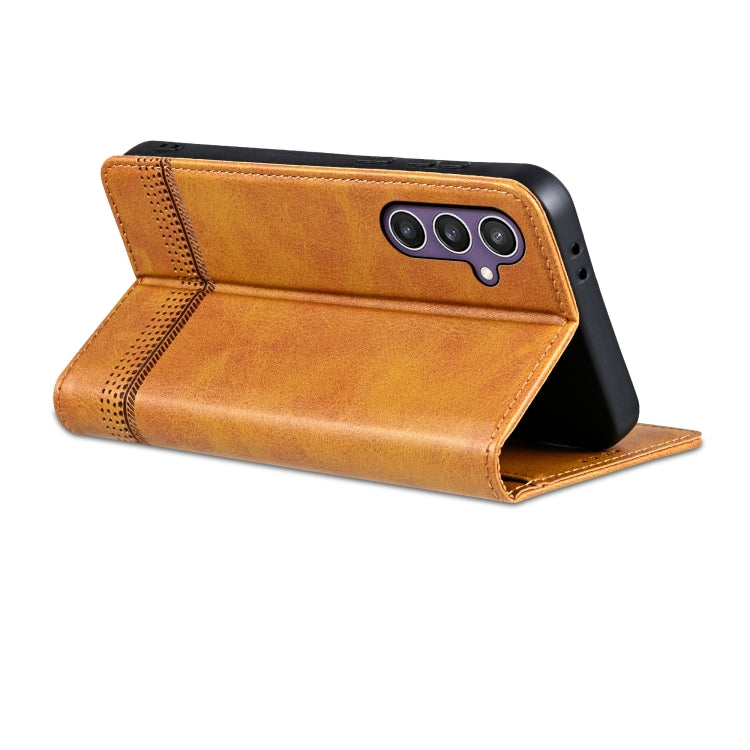 For Samsung Galaxy S24 FE 5G AZNS Magnetic Calf Texture Flip Leather Phone Case(Light Brown)