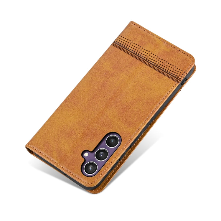 For Samsung Galaxy S24 FE 5G AZNS Magnetic Calf Texture Flip Leather Phone Case(Light Brown)