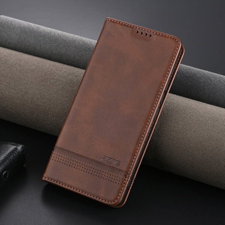 For Samsung Galaxy S24 FE 5G AZNS Magnetic Calf Texture Flip Leather Phone Case(Dark Brown)