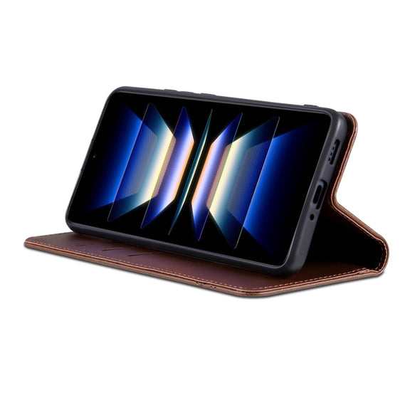 For Samsung Galaxy S24 FE 5G AZNS Magnetic Calf Texture Flip Leather Phone Case(Dark Brown)