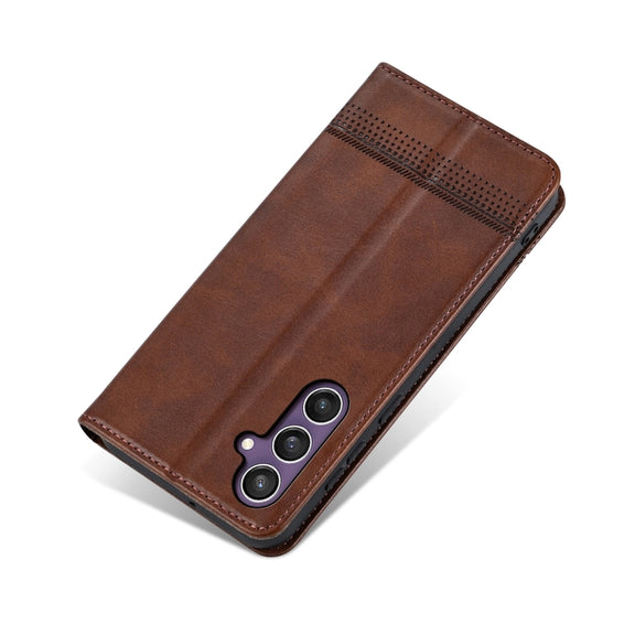 For Samsung Galaxy S24 FE 5G AZNS Magnetic Calf Texture Flip Leather Phone Case(Dark Brown)