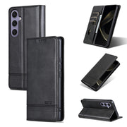 For Samsung Galaxy S25 5G AZNS Magnetic Calf Texture Flip Leather Phone Case(Black)