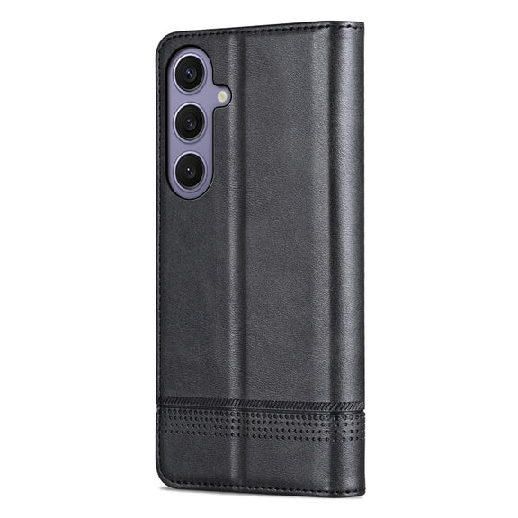 For Samsung Galaxy S25 5G AZNS Magnetic Calf Texture Flip Leather Phone Case(Black)