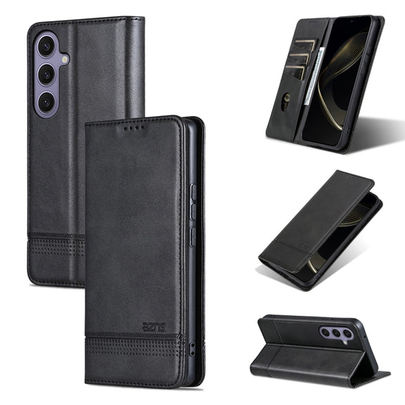 For Samsung Galaxy S25 5G AZNS Magnetic Calf Texture Flip Leather Phone Case(Black)