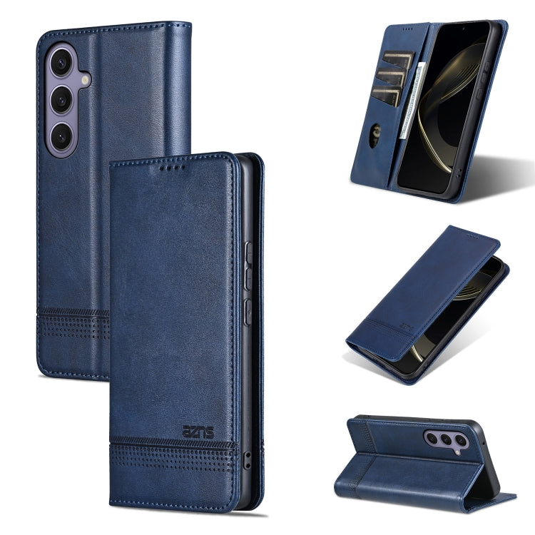 For Samsung Galaxy S25 5G AZNS Magnetic Calf Texture Flip Leather Phone Case(Dark Blue) - free shipping - PMC Jewellery - Order now!