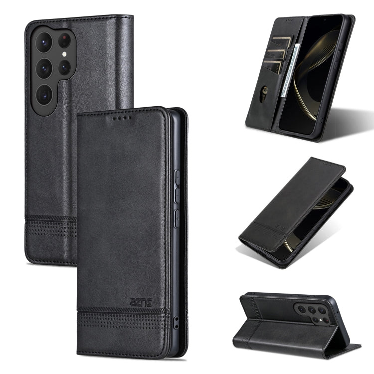 For Samsung Galaxy S25 Ultra 5G AZNS Magnetic Calf Texture Flip Leather Phone Case(Black) - free shipping - PMC Jewellery - Order now!