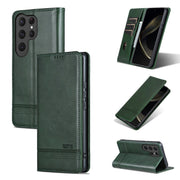 For Samsung Galaxy S25 Ultra 5G AZNS Magnetic Calf Texture Flip Leather Phone Case(Dark Green)