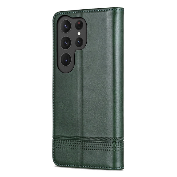 For Samsung Galaxy S25 Ultra 5G AZNS Magnetic Calf Texture Flip Leather Phone Case(Dark Green)