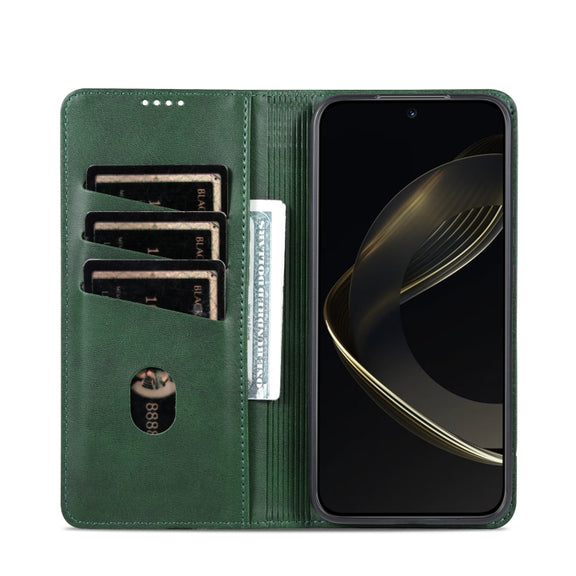 For Samsung Galaxy S25 Ultra 5G AZNS Magnetic Calf Texture Flip Leather Phone Case(Dark Green)