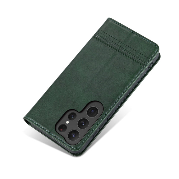 For Samsung Galaxy S25 Ultra 5G AZNS Magnetic Calf Texture Flip Leather Phone Case(Dark Green)
