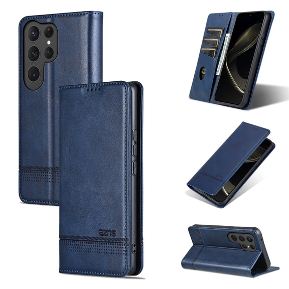 For Samsung Galaxy S25 Ultra 5G AZNS Magnetic Calf Texture Flip Leather Phone Case(Dark Blue)