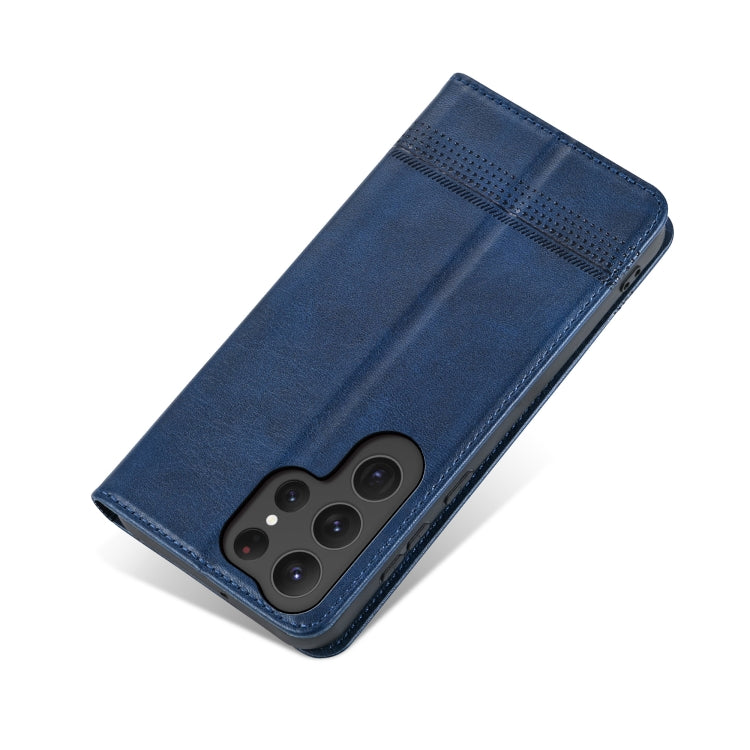 For Samsung Galaxy S25 Ultra 5G AZNS Magnetic Calf Texture Flip Leather Phone Case(Dark Blue)