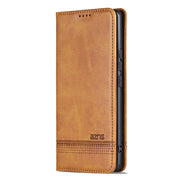 For Samsung Galaxy S25 Ultra 5G AZNS Magnetic Calf Texture Flip Leather Phone Case(Light Brown)