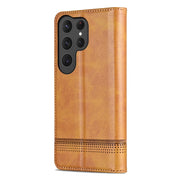 For Samsung Galaxy S25 Ultra 5G AZNS Magnetic Calf Texture Flip Leather Phone Case(Light Brown)