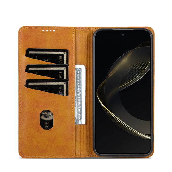 For Samsung Galaxy S25 Ultra 5G AZNS Magnetic Calf Texture Flip Leather Phone Case(Light Brown)