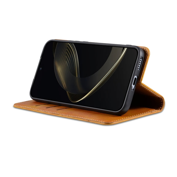 For Samsung Galaxy S25 Ultra 5G AZNS Magnetic Calf Texture Flip Leather Phone Case(Light Brown)