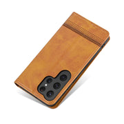 For Samsung Galaxy S25 Ultra 5G AZNS Magnetic Calf Texture Flip Leather Phone Case(Light Brown)