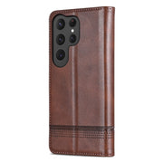 For Samsung Galaxy S25 Ultra 5G AZNS Magnetic Calf Texture Flip Leather Phone Case(Dark Brown)