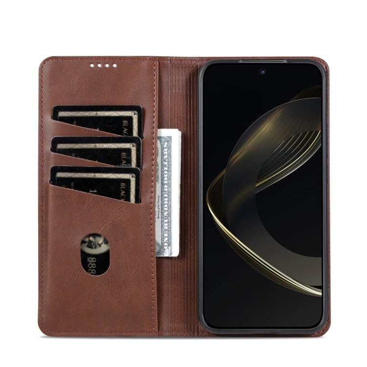 For Samsung Galaxy S25 Ultra 5G AZNS Magnetic Calf Texture Flip Leather Phone Case(Dark Brown)